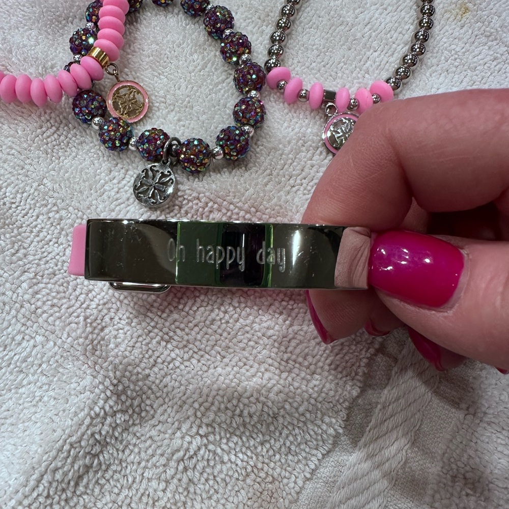 Pink And Silver Rustic Cuff Set - image 2